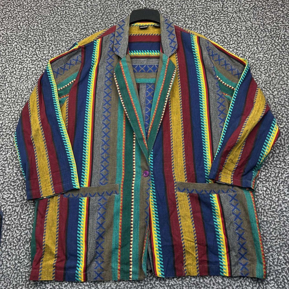 Honors Blazer Jacket Women 20W Striped 1 Button Pockets Cotton